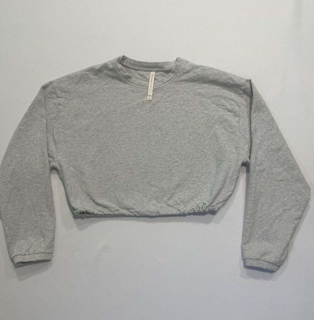 The Group Babaton Aritzia Gray Cropped Long Sleeve S Cinch Hem Crewneck